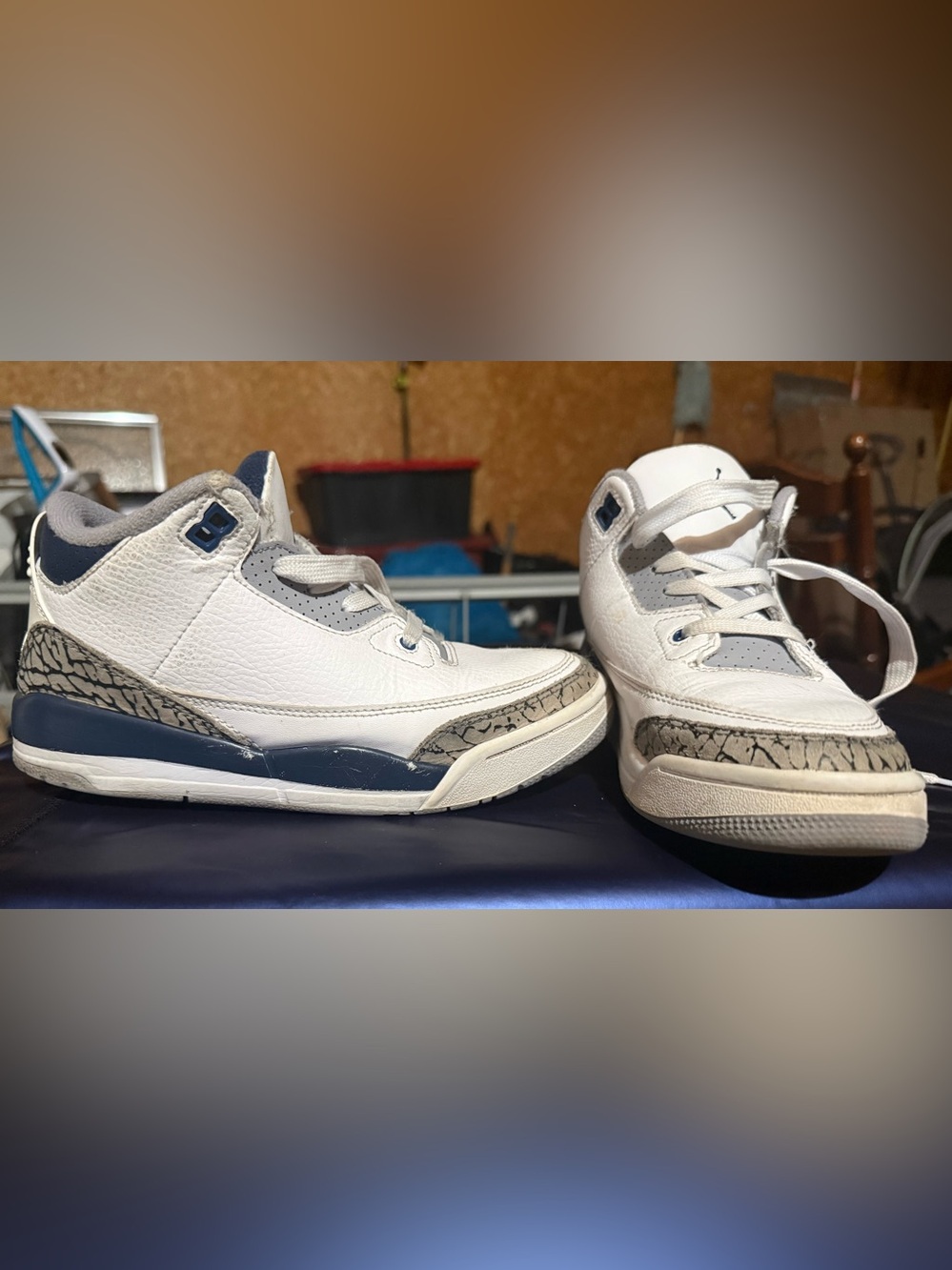 Jordan boys White and Navy Retro Basketball Sneakers